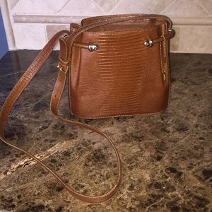 Vintage Bally Croc Imprinted Brown Hand Bag